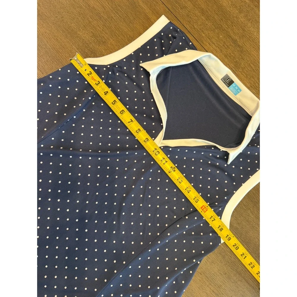PGA Tour Womens XXL Sleeveless Golf Polo Shirt Navy Blue Polka Dot V-Neck Top